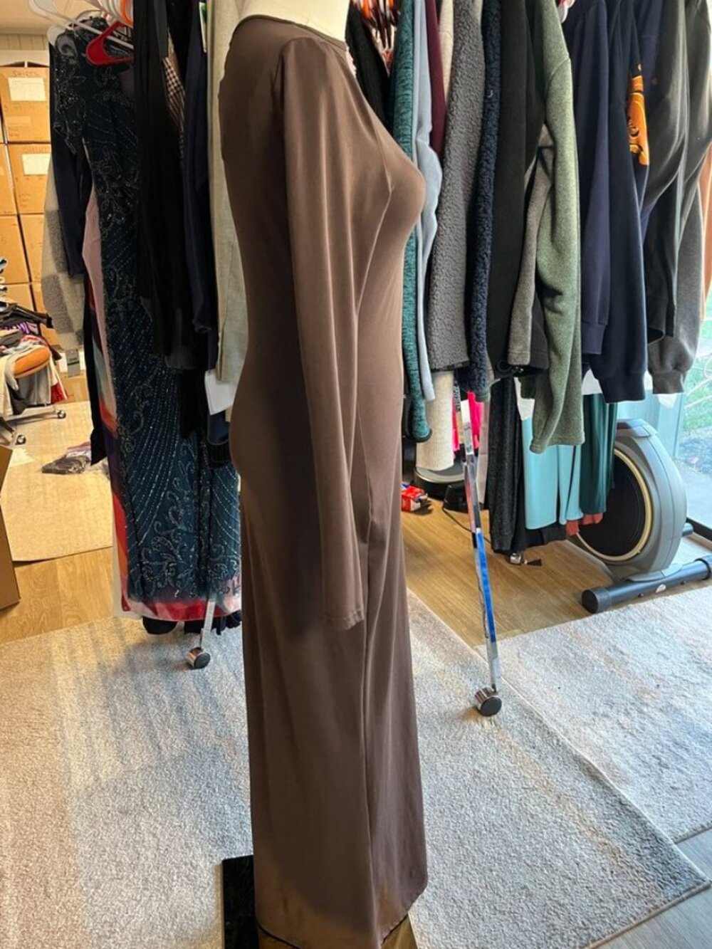 Missguided Coffee Brown Slinky Maxi Dress Size S - Picture 3 of 9